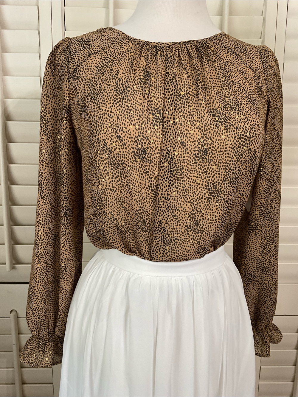 Sincerely Jules Metallic Leopard Print Blouse - Tan & Black